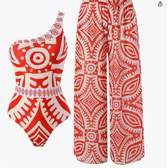 New NWT One Piece Swimsuit w/ Cover Up Sarong One Shoulder Size Small - Picture 1 of 7